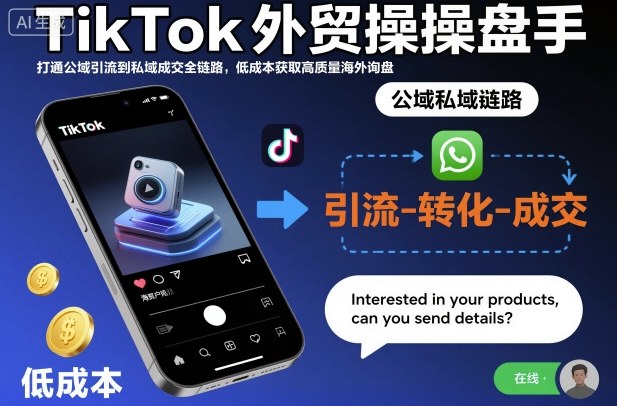 TikTok外贸操盘手，打通公域引流到私域成交全链路，低成本获取高质量海外询盘-HEIXXXMI
