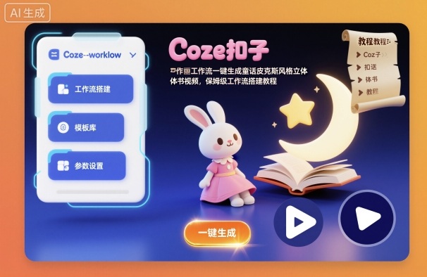 Coze扣子工作流一键生成童话皮克斯风格立体书视频，保姆级工作流搭建教程-HEIXXXMI