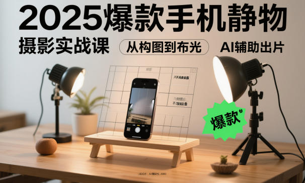 2025爆款手机静物摄影实战课，从构图到布光，不用贵设备，AI辅助出片-HEIXXXMI