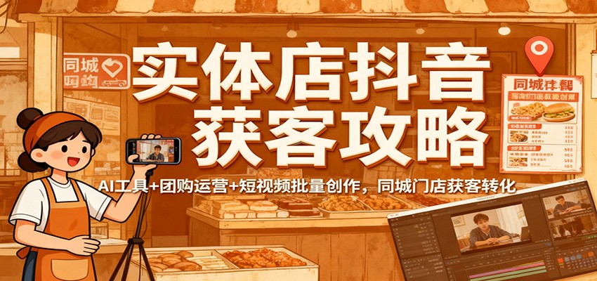 实体店抖音获客攻略：AI工具+团购运营+短视频批量创作，同城门店获客转化-HEIXXXMI