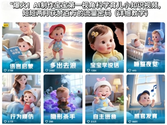 爆火！AI制作宝宝第一视角科学育儿小知识视频，短短两月获赞百万的流量密码(详细教学)-HEIXXXMI