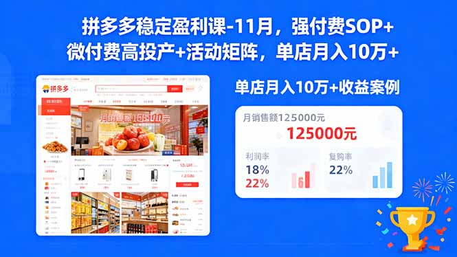 拼多多稳定盈利课-11月，强付费SOP+微付费高投产+活动矩阵，单店月入10w+-HEIXXXMI