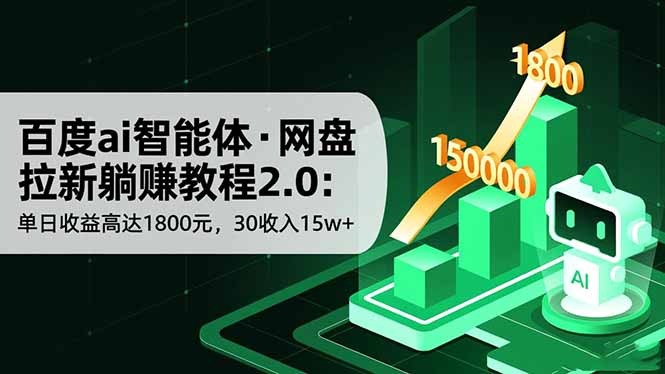 百度ai智能体·网盘拉新躺赚教程2.0：单日收益高达1800元，30收入15w+-HEIXXXMI