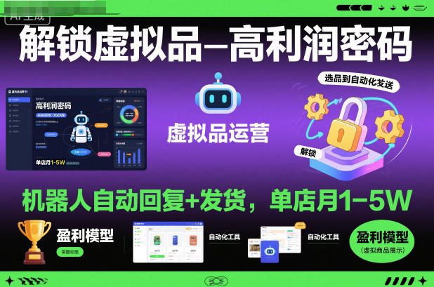 解锁虚拟品高利润密码：机器人自动回复+发货，单店月1-5W【揭秘】-HEIXXXMI