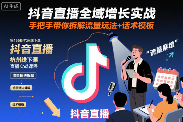 抖音直播全域增长实战第155期杭州线下课，手把手带你拆解流量玩法+话术模板-HEIXXXMI