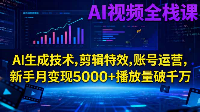 AI视频全栈课:AI生成技术,剪辑特效,账号运营,新手月变现5000+播放量破千万-HEIXXXMI