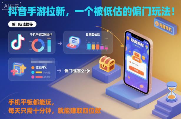 抖音手游拉新，一个被低估的偏门玩法！手机平板都能玩，每天只需十分钟，就能賺取四位数【揭秘】-HEIXXXMI
