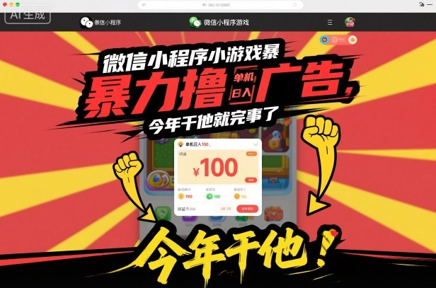 微信小程序小游戏暴力撸广告，单机日入100，今年干他就完事了-HEIXXXMI