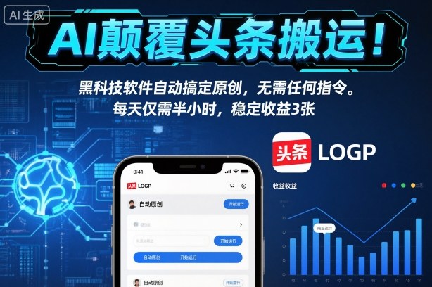 AI颠覆头条搬运！黑科技软件自动搞定原创，无需任何指令。每天仅需半小时，稳定收益3张【揭秘】-HEIXXXMI