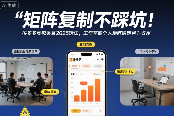 矩阵复制不踩坑！拼多多虚拟类目2025玩法，工作室或者个人矩阵稳定月1-5W【揭秘】-HEIXXXMI