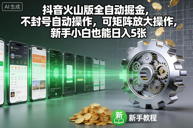 抖音火山版全自动掘金，不封号自动操作，可矩阵放大操作，新手小白也能日入5张【揭秘】-HEIXXXMI