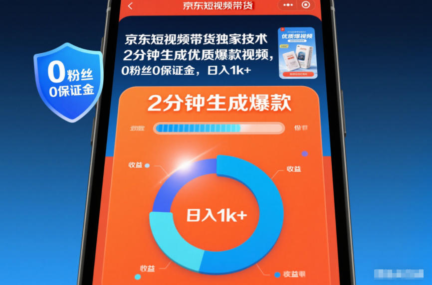 京东短视频带货独家技术，2分钟生成一条优质爆款视频，0粉丝0保证金，日入1k+【揭秘】-HEIXXXMI