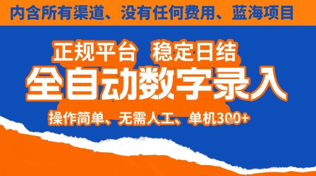 全自动数字录入，单机日入3张+，内含所有渠道全程免费零成本，操作简单可矩阵开干【揭秘】-HEIXXXMI