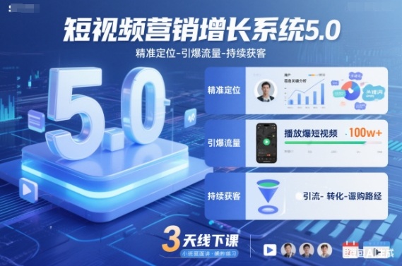 短视频营销增长系统5.0，精准定位-引爆流量-持续获客，3天线下课(音频+图片)-HEIXXXMI