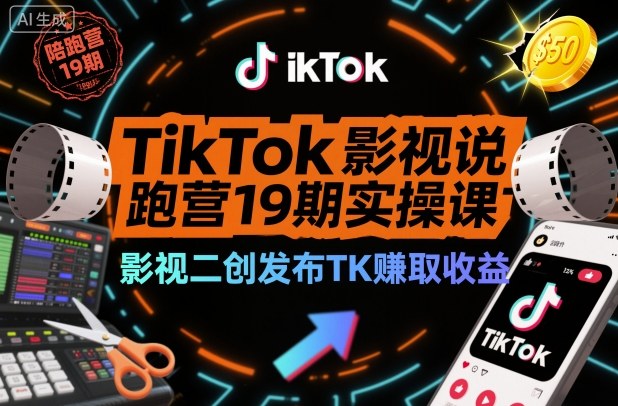 TikTok影视解说陪跑营19期实操课，影视二创发布TK賺取收益，万播收益50美金(更新)-HEIXXXMI