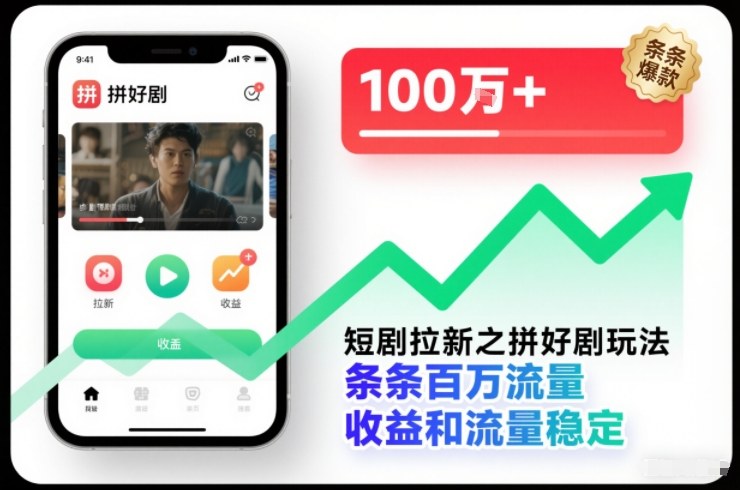短剧拉新之拼好剧玩法，条条百万流量，收益和流量稳定-HEIXXXMI