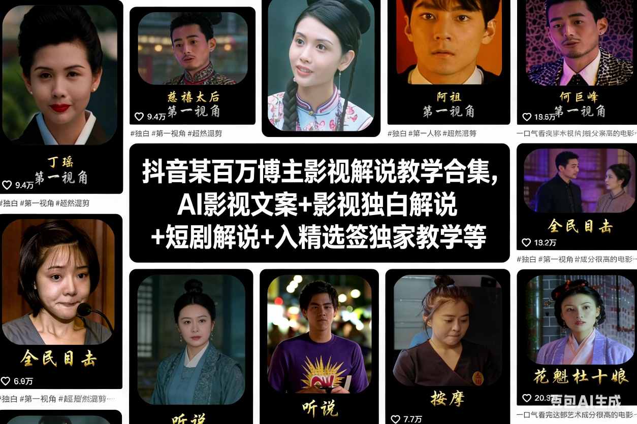 抖音某百万博主影视解说教学合集，AI影视文案+影视独白解说+短剧解说+入精选签独家教学等-HEIXXXMI
