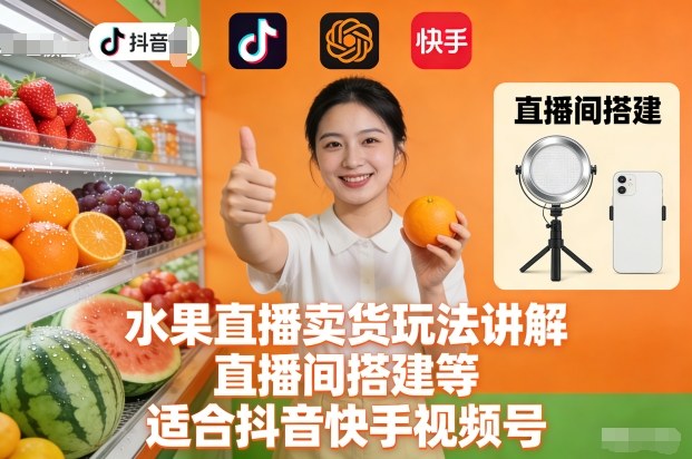 水果直播卖货玩法讲解、直播间搭建等，适合抖音快手视频号-HEIXXXMI