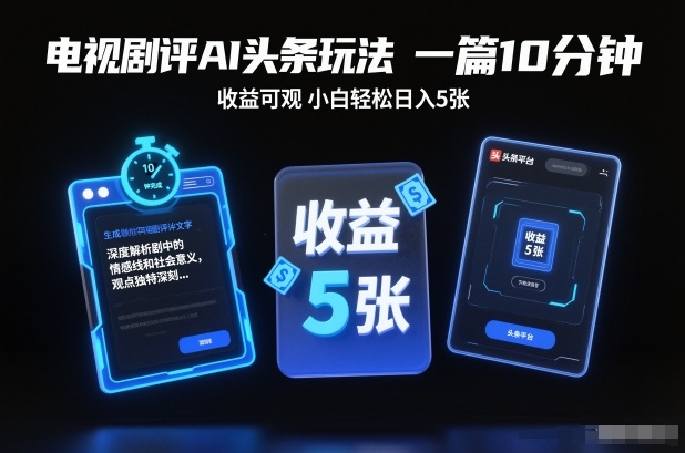 电视剧评AI头条玩法，一篇10分钟，收益可观，小白轻松日入5张+【独家】-HEIXXXMI