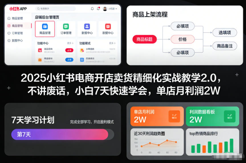 2025小红书电商开店卖货精细化实战教学2.0，不讲废话，小白7天快速学会，单店月利润2W-HEIXXXMI