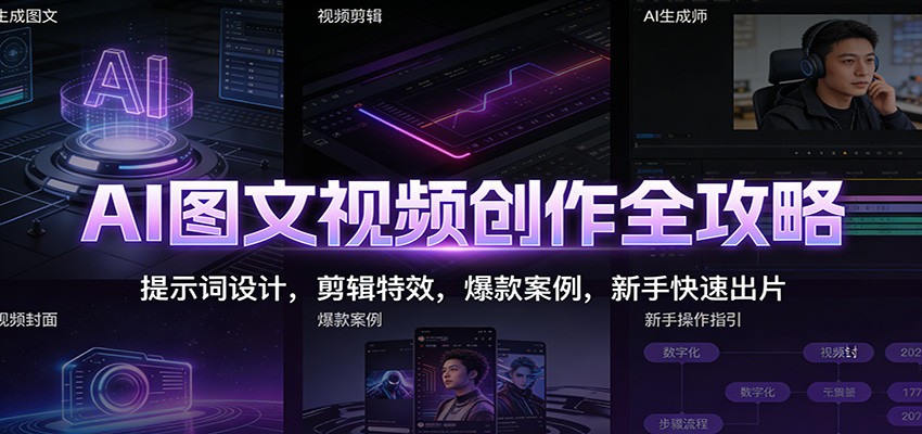 AI图文视频创作全攻略：提示词设计，剪辑特效，爆款案例，新手快速出片-HEIXXXMI