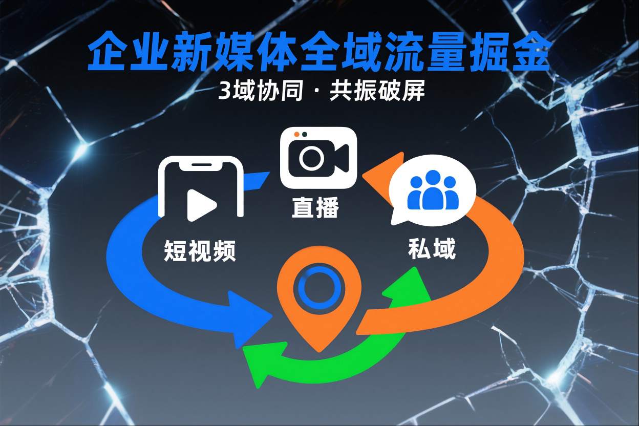 短视频全域商业模式，企业新媒体全域流量掘金，3域协同，共振破屏，短视频-直播-私域-地域-HEIXXXMI