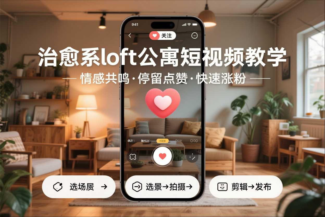 治愈系loft公寓短视频制作教学，情感共鸣引停留点赞关注，快速起号涨粉-HEIXXXMI