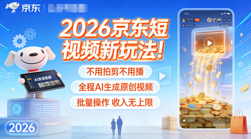 2026京东短视频新玩法！不用拍剪不用播，全程AI生成原创视频，批量操作收入无上限-HEIXXXMI