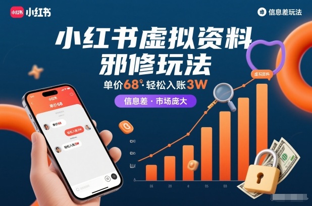小红书虚拟资料邪修玩法，单价68，轻松入账3W，信息差玩法，市场庞大-HEIXXXMI