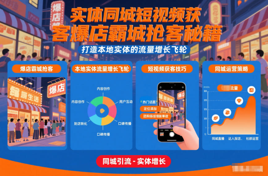 实体同城短视频获客爆店霸城抢客秘籍，打造本地实体的流量增长飞轮-HEIXXXMI