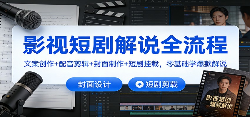 影视短剧解说全流程：文案创作+配音剪辑+封面制作+短剧挂载，零基础学爆款解说-HEIXXXMI